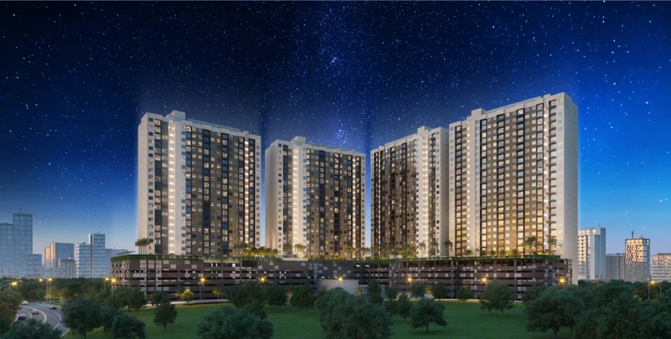 VERTE Medini residential towers architectural illustration at night