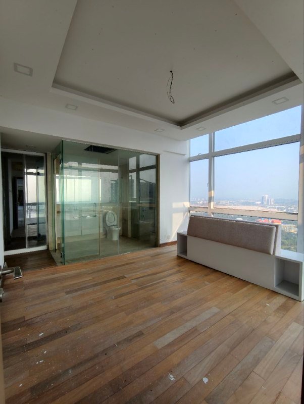 Penthouse interior with wooden flooring
